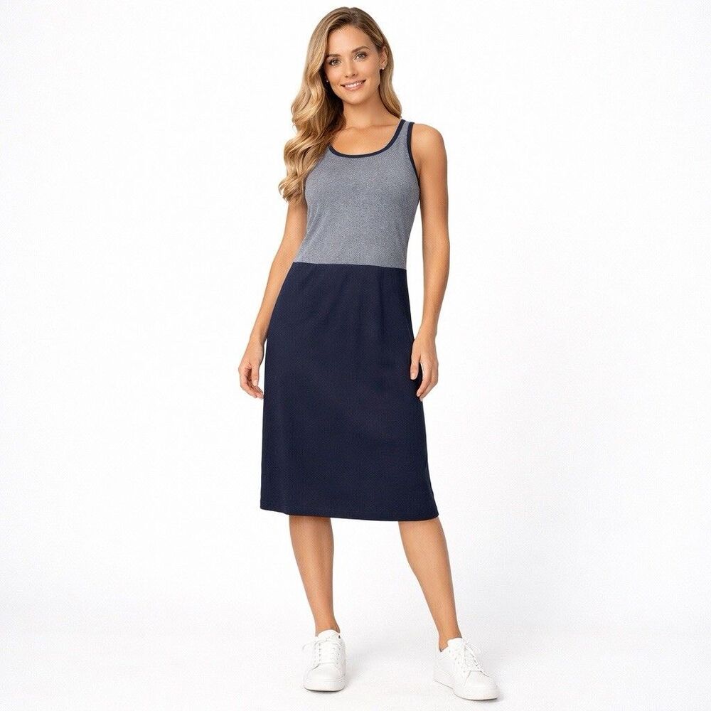 Smartwool Womens Large Sun Dress Tank Sleeveless Navy Pockets Zipper Merino Wool